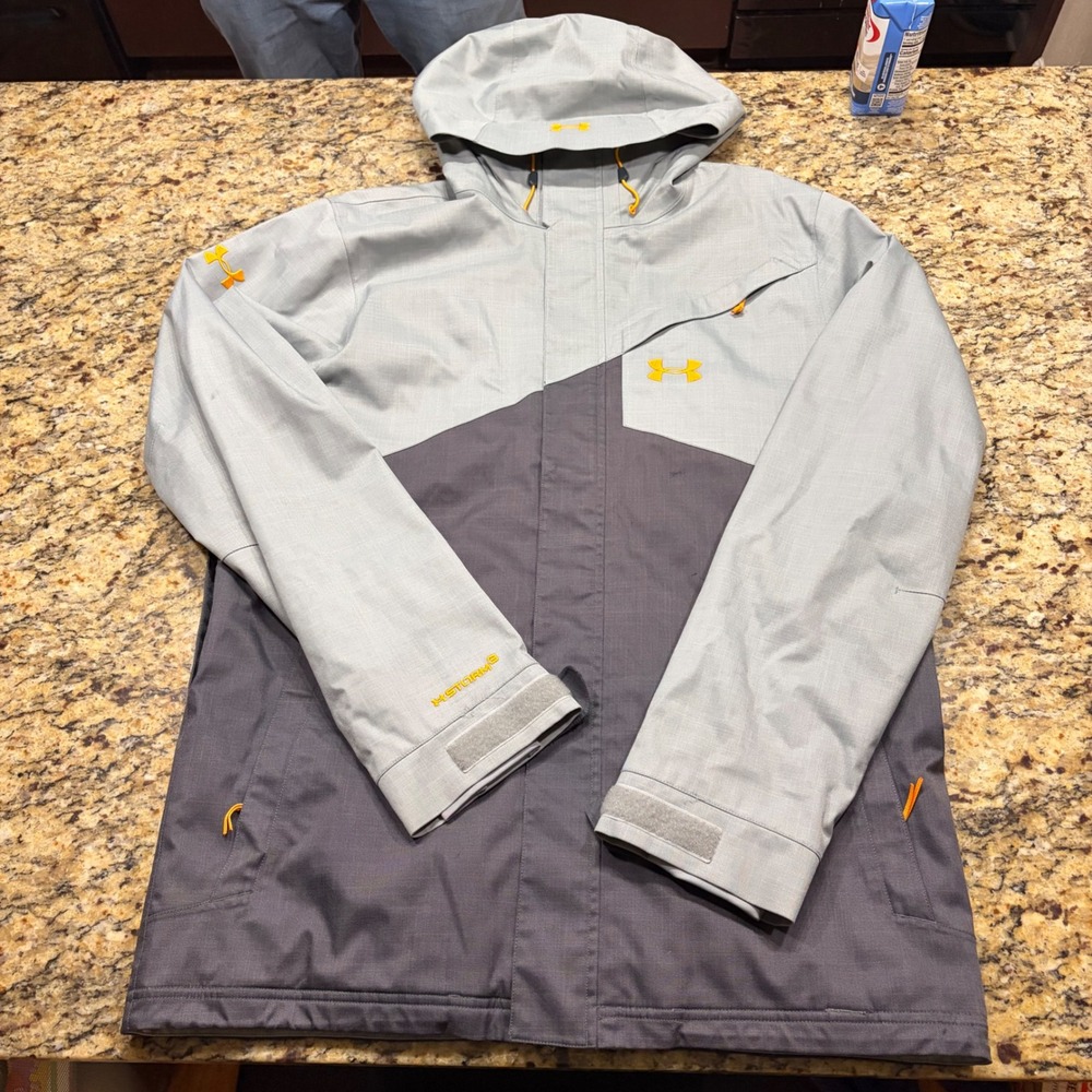 Under Armour Storm 3 Mens Hooded Jacket Grey Orange Full Zip Medium ws